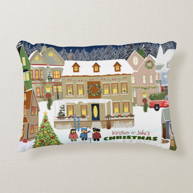 Winter-Wunderhäuser Weihnachtsstadt Caroling Dekokissen (Vorderseite)