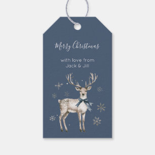Winter-Wunderland Blaue Hirsche Schneeflocken Weih Geschenkanhänger