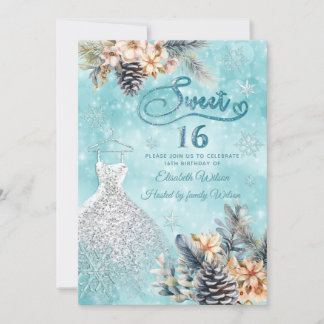 Winter Wunderland Blumen Adorable Kleid süß 16 Einladung