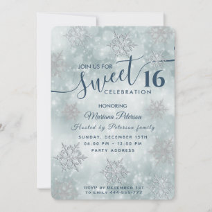 Winter Wunderland dusty blue bokeh sweet 16 invita Einladung