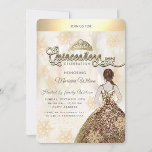 Winter Wunderland Gold Snowflake Girl Quinceañera Einladung