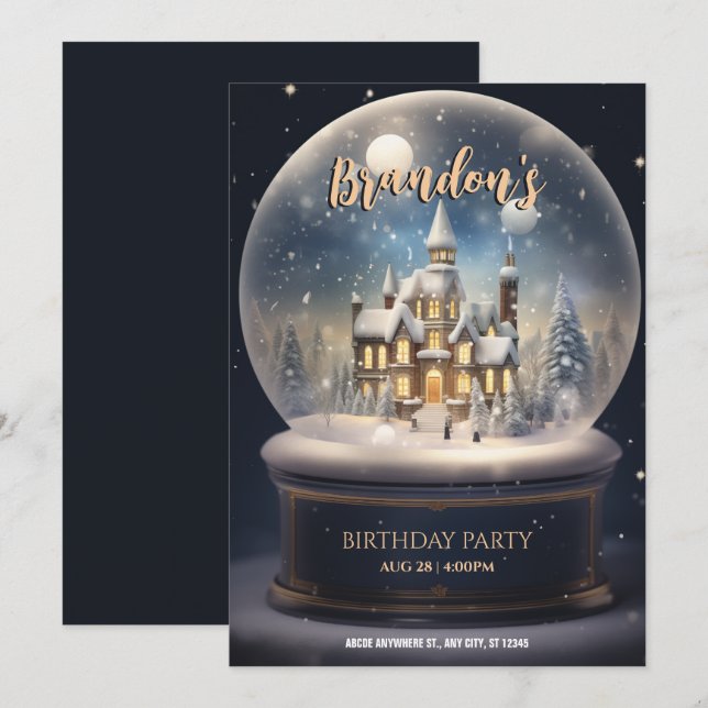 Winter Wunderland Kugel Glas Geburtstag Einladung (Vorne/Hinten)