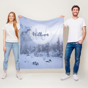 Winter Wunderland Nebel Fichtenwald Schneemonogram Fleecedecke