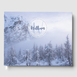 Winter Wunderland Nebel Fichtenwald Schneemonogram Gästebuch