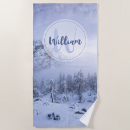 Winter Wunderland Nebel Fichtenwald Schneemonogram Strandtuch