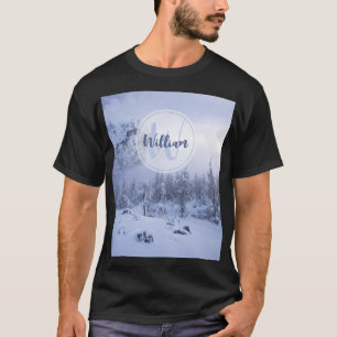 Winter Wunderland Nebel Fichtenwald Schneemonogram T-Shirt