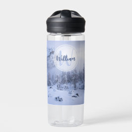 Winter Wunderland Nebel Fichtenwald Schneemonogram Trinkflasche