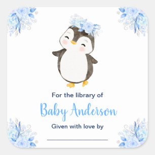 Winter-Wunderland-Pinguin-Baby-Shower-Exlibris Quadratischer Aufkleber