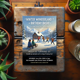 Winter-Wunderland-Schneetag-Geburtstagsfeier Postkarte