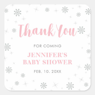 Winter-Wunderland, Silber & Rosa Geschenk zur Baby Quadratischer Aufkleber