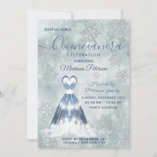 Winter Wunderland staubblauer Quinceañera Einladung