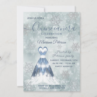Winter Wunderland staubblauer Quinceañera Einladung