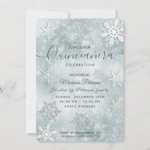 Winter Wunderland staubige blaue Buke Quinceañera Einladung