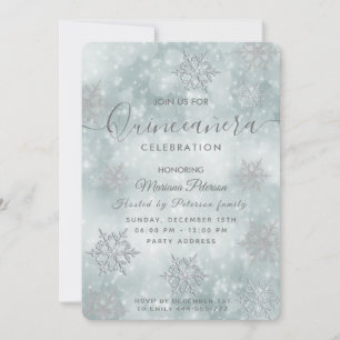 Winter Wunderland staubige blaue Buke Quinceañera Einladung