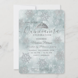 Winter Wunderland staubige blaue Tiara Quinceañera Einladung