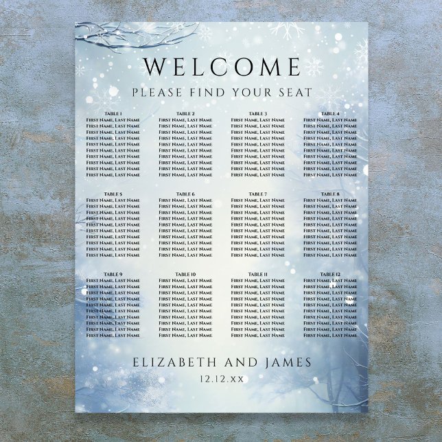 Winter-Wunderland-Wald-Hochzeits-Sitzplan Poster (Winter Wonderland Forest Wedding Seating Chart)