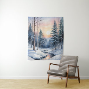 Winter-Wunderland-Waldlandschaft Wandteppich
