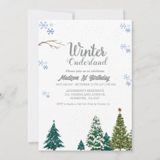 Winter Wunderland Weihnachten Erster Geburtstag Einladung