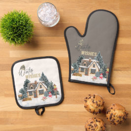 Winter-Wünsche Weihnachtsgeschenk für die Heimdeko Ofenhandschuh & Topflappen-Set