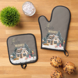 Winter-Wünsche Weihnachtsgeschenk für die Heimdeko Ofenhandschuh & Topflappen-Set