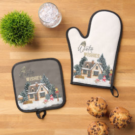 Winter-Wünsche Weihnachtsgeschenk für die Heimdeko Ofenhandschuh & Topflappen-Set
