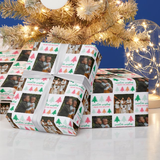 Winter wünscht rosa Weihnachtsbaumen Foto Geschenkpapier (Feiertage)