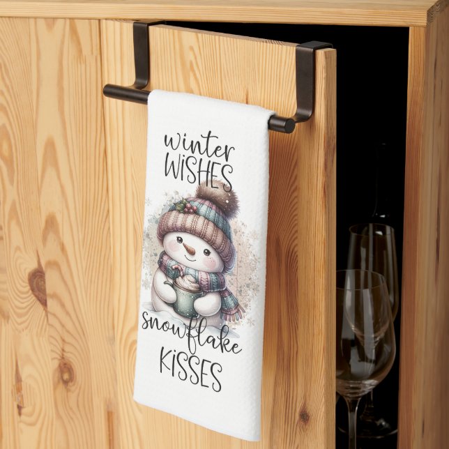 Winter wünscht Snowflake Kisses Geschirrtuch (Drittel gefaltet)