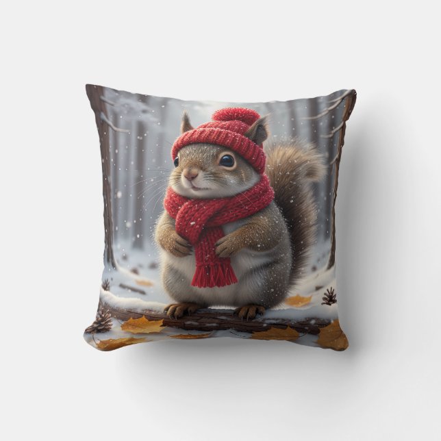 Winter-Wurfkissen mit Eichhörnchen Kissen (Vorderseite)