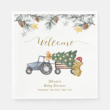 Winter X'mas Baum Traktor Bär Baby Shower Willkomm