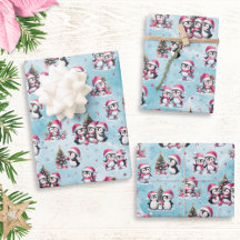 Winter Xmas Blau und Rosa Niedliche Pinguine Weihn