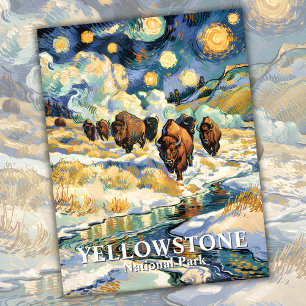 Winter Yellowstone Bison Van Gogh Starry Night Postkarte