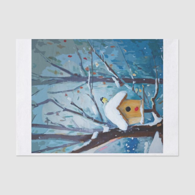 Winter Zuhause, Snowy Birdhouse Seidenpapier (Vorderseite)