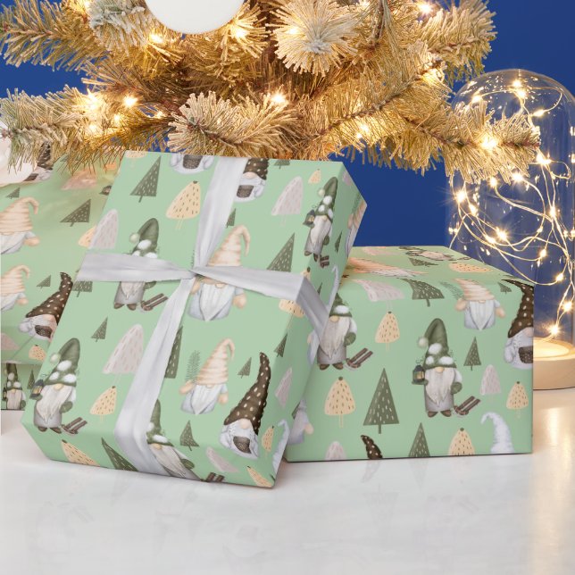 Winter-Zwerge grünes Geschenkpapier (Feiertage)