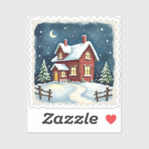 Winterabend Kabine Briefmarke Aufkleber