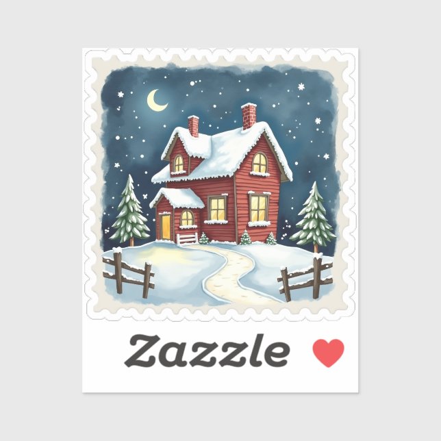 Winterabend Kabine Briefmarke Aufkleber (Blatt)