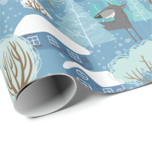 Winterabend Vintage Dorfmitte Geschenkpapier