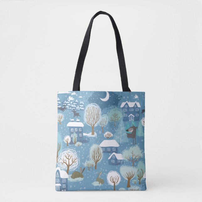 Winterabend Vintage Dorfmitte Tasche (Vorderseite)