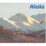 Winteradler und -gebirge fotoskulptur magnet<br><div class="desc">Ein Glatzenadler fliegt in der Nähe der schneebedeckten Chugach Range bei Anchorage,  AK. Es erscheint auch der Text "Alaska" mit individualisierbarem Text.</div>