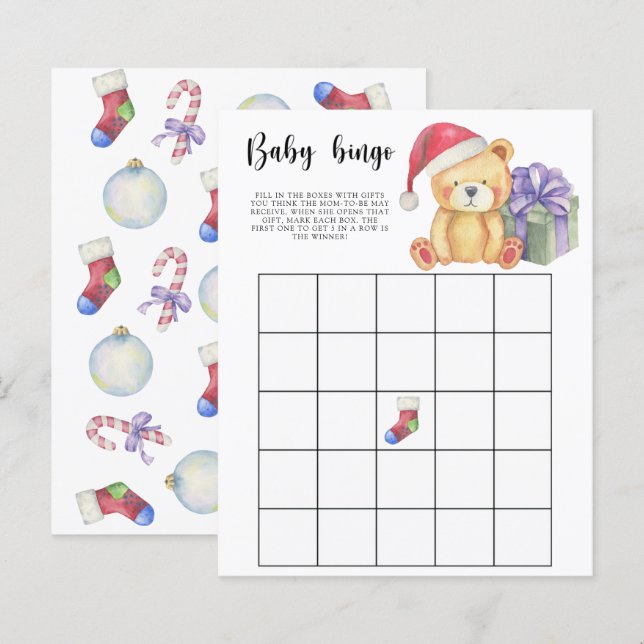 Winterbär - Baby Dusche Bingo Spiel (Vorne/Hinten)