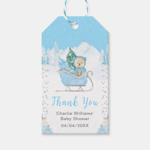 Winterbär Blau Schlitten Baby Shower Danke Geschenkanhänger