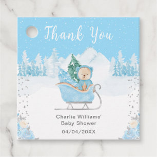 Winterbär Blaue Schlitten-Baby-Party Danke Geschenkanhänger