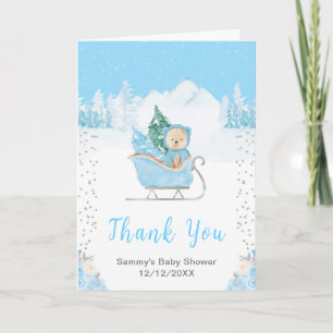 Winterbär Blaue Schlitten-Baby-Shower-Dankeschön Dankeskarte