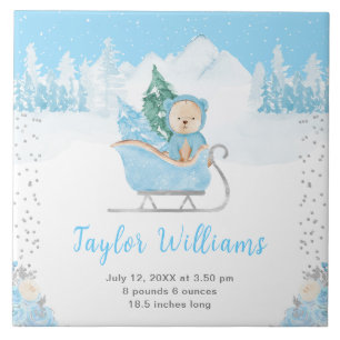 Winterbär Blue Sleigh Geburtenstatistik Fliese