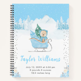 Winterbär Blue Sleigh Geburtenstatistik Notizbuch
