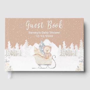 Winterbär Braun Schlitten Baby-Party Gästebuch