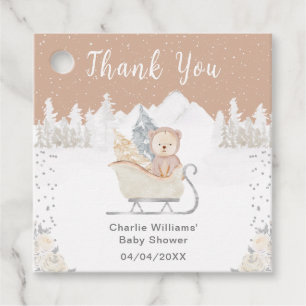 Winterbär Braun Schlitten Baby Shower Danke Geschenkanhänger