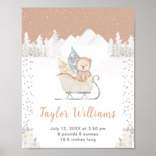 Winterbär Brauner Schlitten Geburtsstatistik Poster