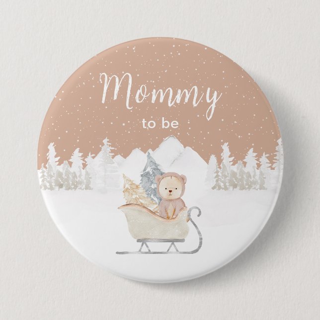 Winterbär Brown Sleigh Mommy zu sein Button (Vorderseite)