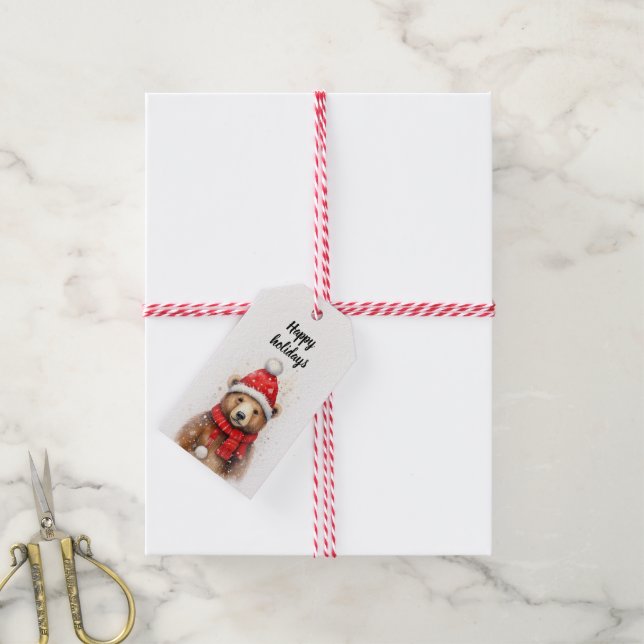 Winterbär in einem gemütlichen Red Hat Geschenkanhänger (Mit Garn)