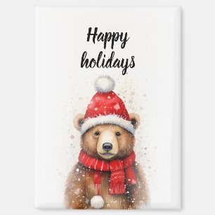 Winterbär in einem gemütlichen Red Hat Magnet
